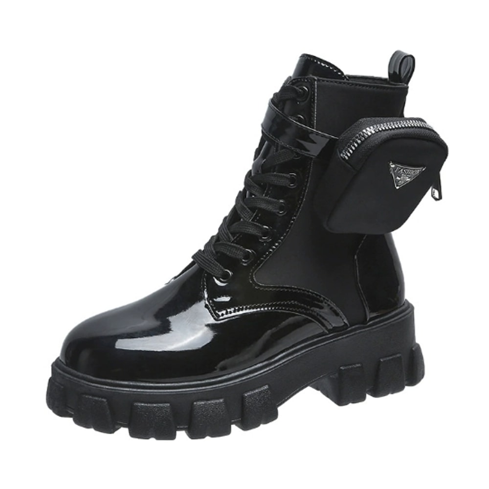 Womens LaceUp Platform Boots Leather Oxford Motorcycle Shoes Wedges 6