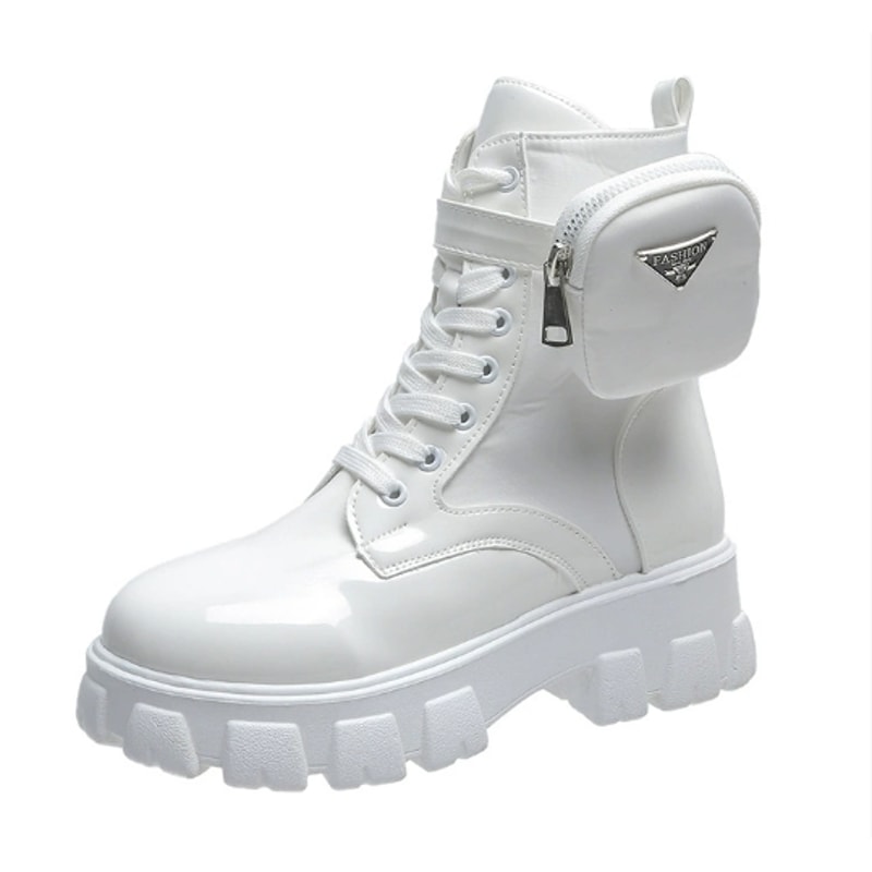 Womens LaceUp Platform Boots Leather Oxford Motorcycle Shoes Wedges 5