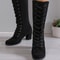 Womens Winter Boots Coarse Heel Round Head Antislip Wearresistant High Boots With Front Cross Lacin 2