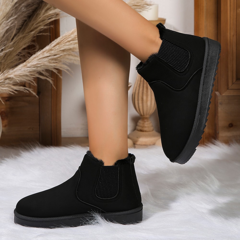 New Winter Women Short Plush Warm Snow Boots Casual Shoes Suede Fur Chelsea Ankle Boots Flats Platf 3