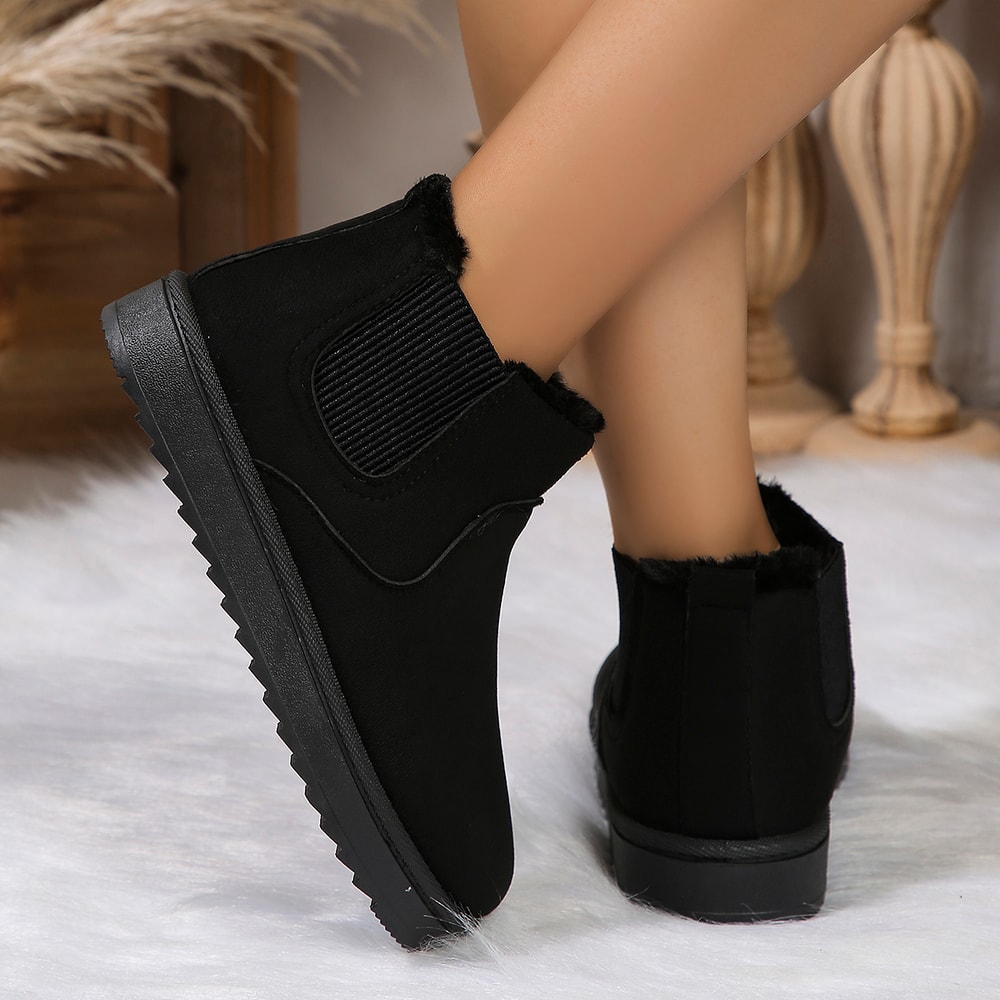 New Winter Women Short Plush Warm Snow Boots Casual Shoes Suede Fur Chelsea Ankle Boots Flats Platf 4