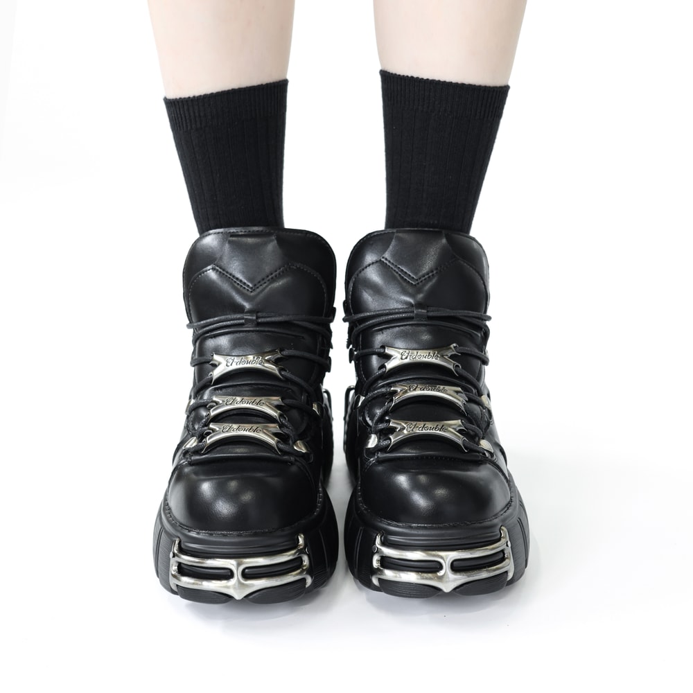 Platform Shoes Woman Punk Style Women Shoes Lace Up Rock Boots New Brand Metal Decor Woman Sneakers 7