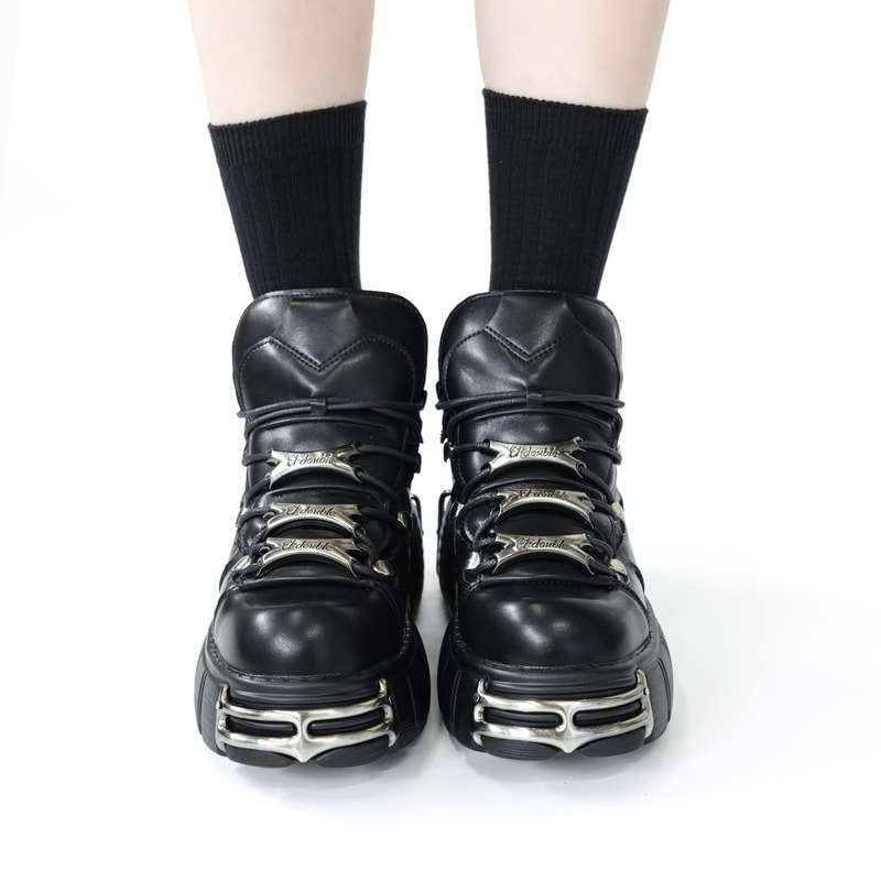 Platform Shoes Woman Punk Style Women Shoes Lace Up Rock Boots New Brand Metal Decor Woman Sneakers 7