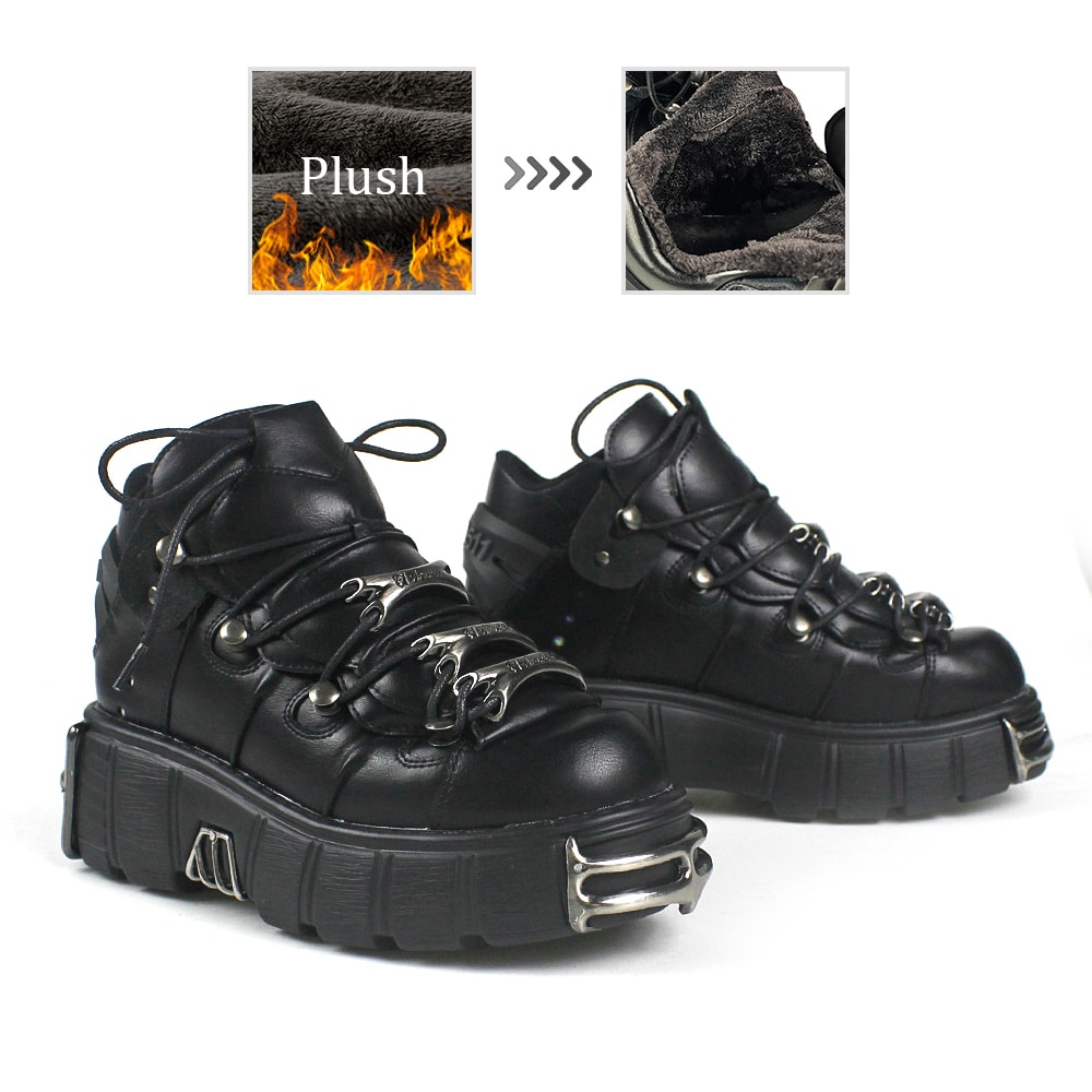 Platform Shoes Woman Punk Style Women Shoes Lace Up Rock Boots New Brand Metal Decor Woman Sneakers 8