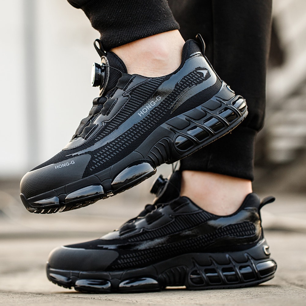 Rotary Buckle Mens Work Shoes Protective Safety Sneakers Steel Toe Industrial Puncture Proof Anti S 2