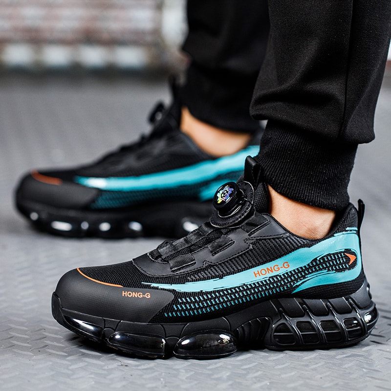 Rotary Buckle Mens Work Shoes Protective Safety Sneakers Steel Toe Industrial Puncture Proof Anti S 4