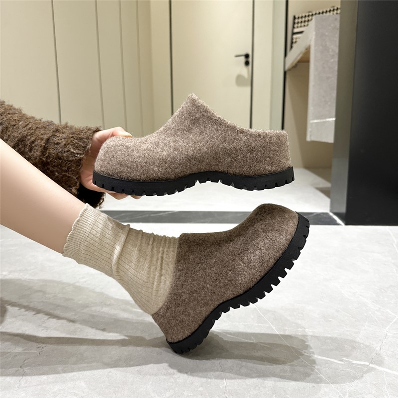 Womens Slippers Retro Platform Slippers Women Autumn Flannel Closed Toe Round Toe Wear 1
