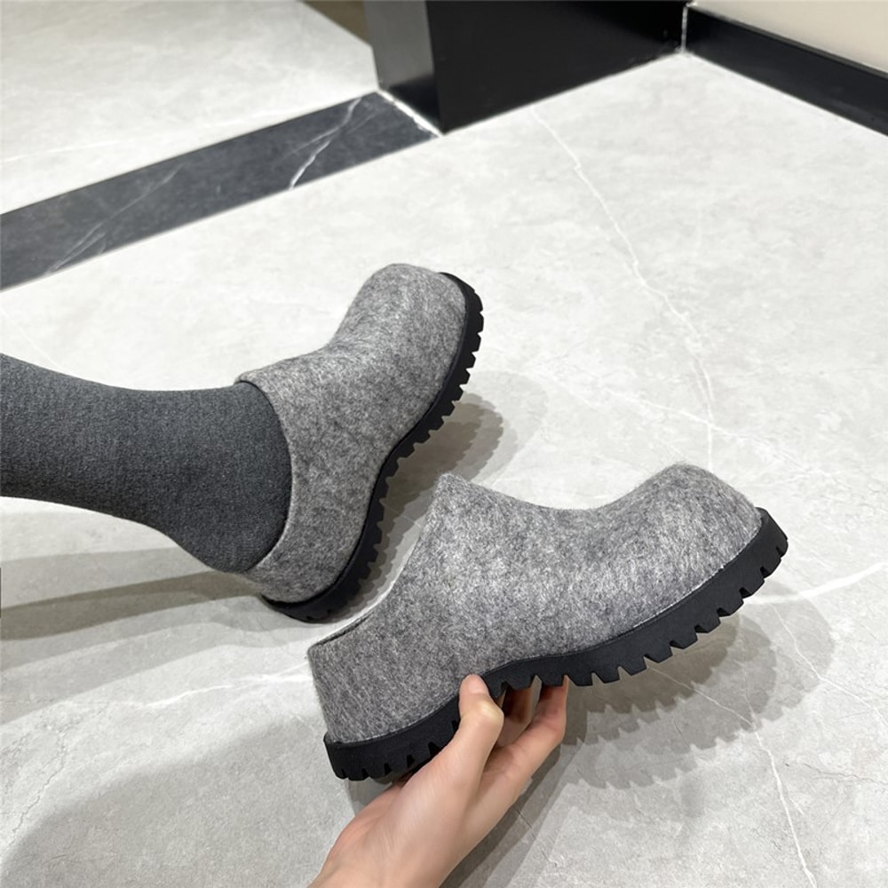 Womens Slippers Retro Platform Slippers Women Autumn Flannel Closed Toe Round Toe Wear 0