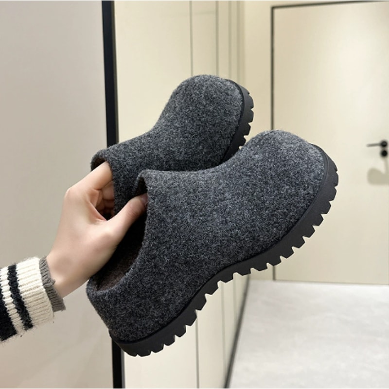 Womens Slippers Retro Platform Slippers Women Autumn Flannel Closed Toe Round Toe Wear 5