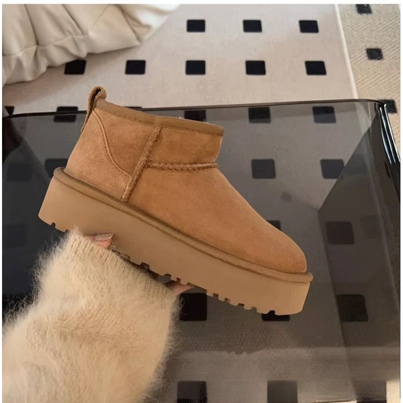 Womens Snow Boots Mens Short Boots Winter Warm Boots Low Warm Leather Shoes With Sheepskin Wool Cut 2