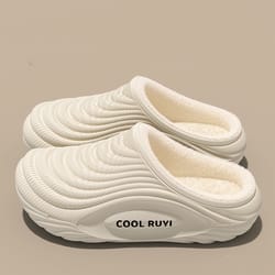 waterproof eva indoor slippers women warm long plush non slip thick bottom couple's furry slides soft winter