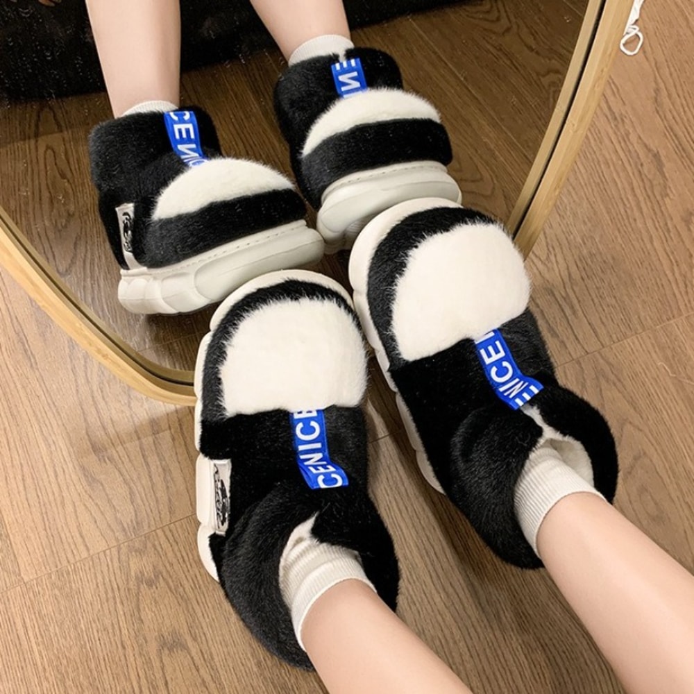 Winter Warm Shoes Women High Top Snow Boots Plush Lining Indoor Slippers Couples Platform Heel Fema 2