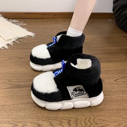 winter warm shoes women high top snow boots plush lining indoor slippers couples platform heel female male home slipper