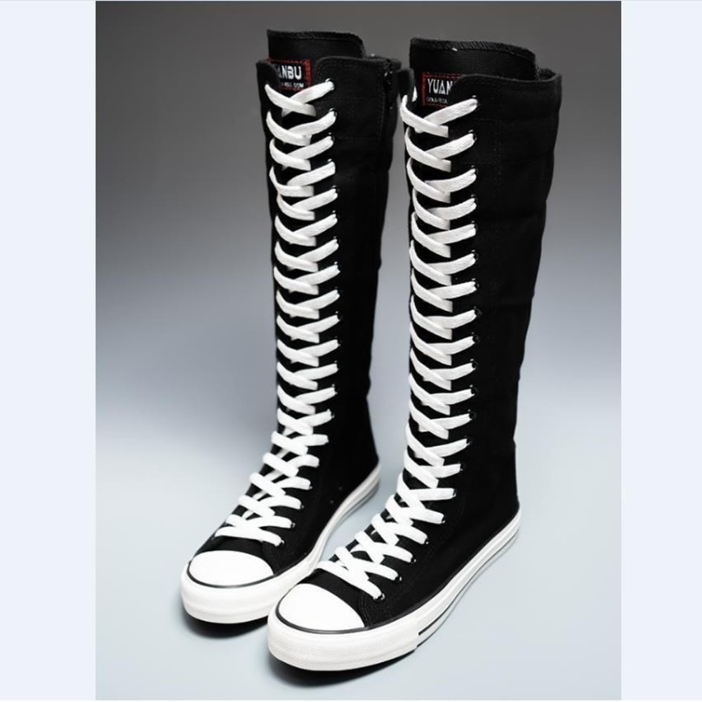 Womens High Top Canvas Shoes Korean Edition LaceUp Long Boot Comfortable Zipper Boots 0