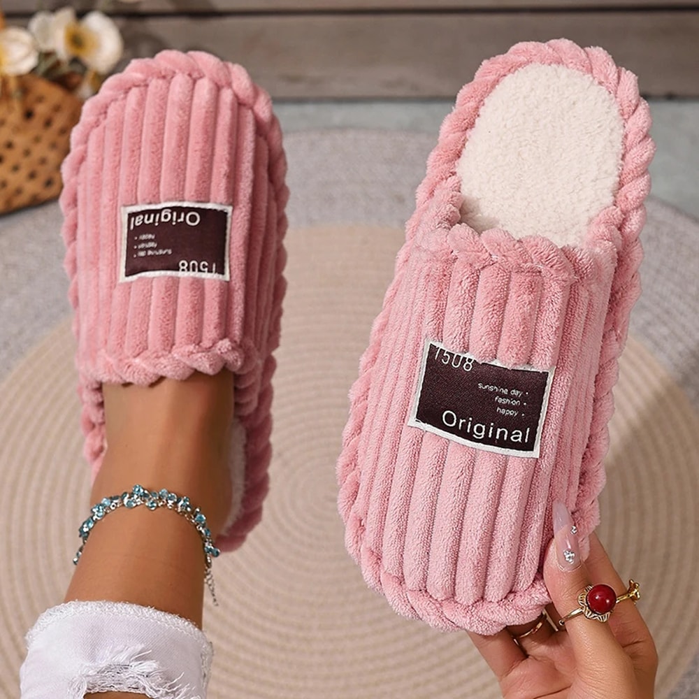 Lightweight Warm Corduroy Winter Slippers For Couple Non Slip Indoor Plush Slippers For Women Comfo 2