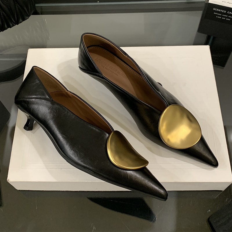 Designer Luxury Women Heeled Shoes Sexy Pumps With Pointed Toe Low Heels Summer Fashion Elegant 4