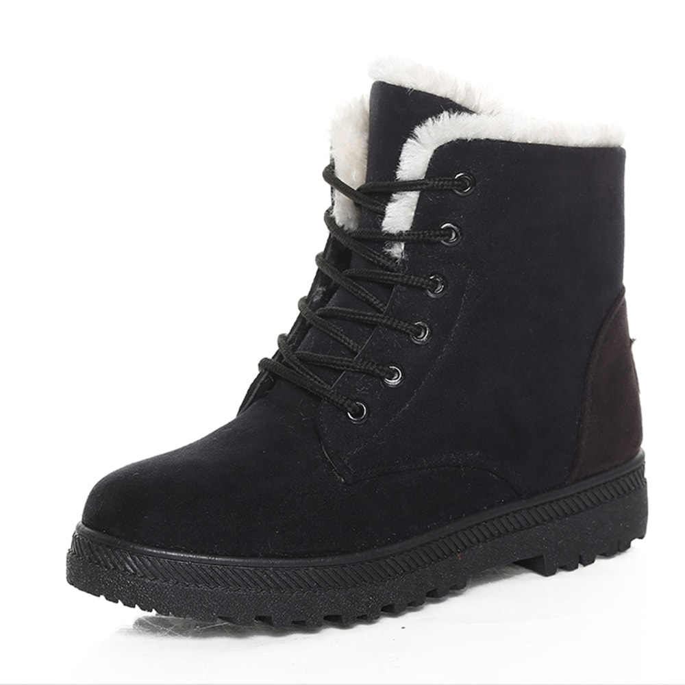 Womens Winter Boots Warm Fur Snow Boots Low Heels Black Ankle Boots Footwear For Women 4