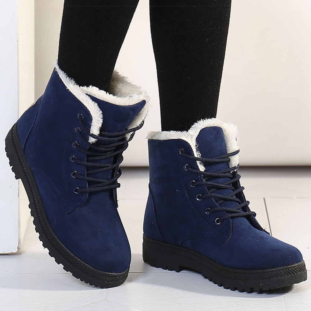 Womens Winter Boots Warm Fur Snow Boots Low Heels Black Ankle Boots Footwear For Women 8