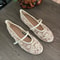 Elegant White Ballet Flats, Summer Mary Jane Shoes, Embroidered Mesh, Belt Buckle Strap Designer Ladies