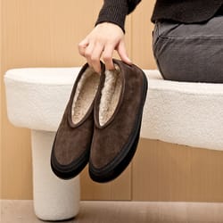 comfortable female winter ballet shoes, genuine leather winter flat shoes, warm snow shoes with fur lining