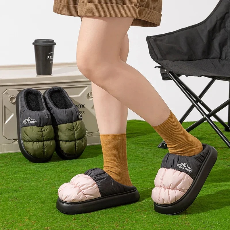 Waterproof Women Slippers With Thick Sole Fashion Mix Color Non Slip Cotton Shoes Comfy Plush Warm 1