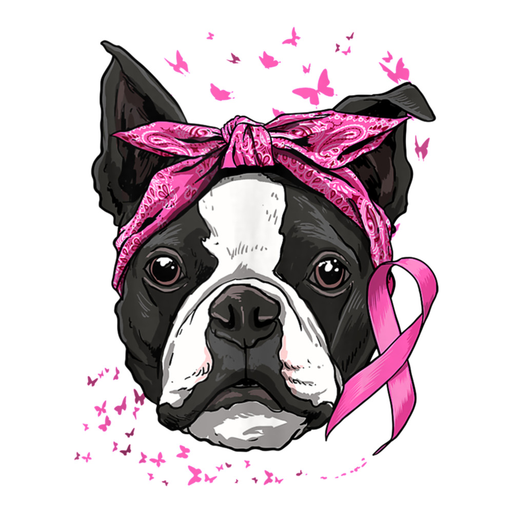 Boston Terrier Pink Ribbon Breast Cancer Awareness Survivor Tank Top .png