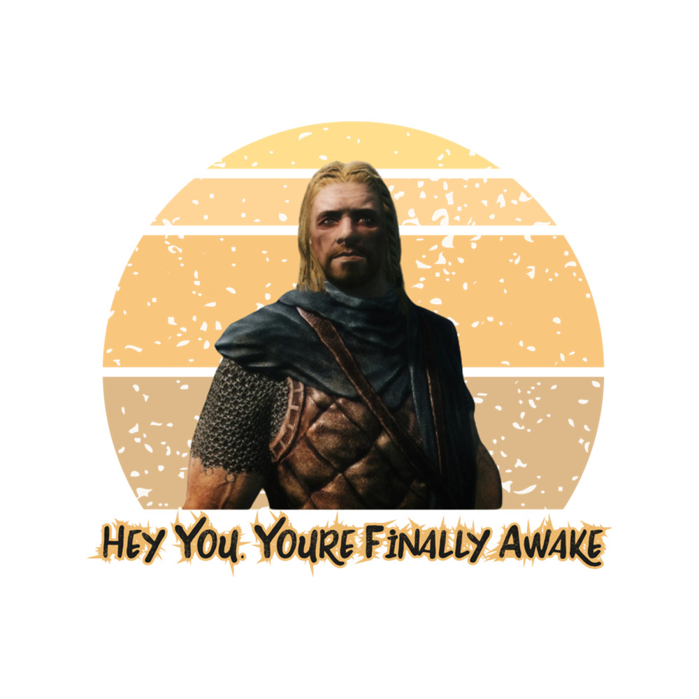 Hey You You're Finally Awake, Skyrim Meme Throw.png