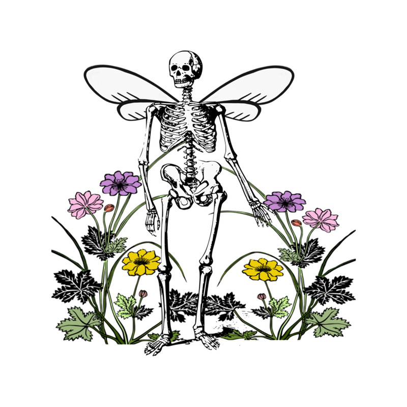 Skeleton gothic pastel flowers design  .png