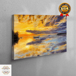 Living Room Wall Art, Wall Art Canvas, Canvas Gift, Abstract Seascape Painting, Sunset Landscape Wall Decor, View Canvas