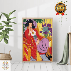 matisse print red jacket woman portrait red robe colorful vibrant vintage canvas canvas framed wall art decor famous pai