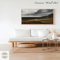 Vintage Landscape Painting Country Cottage Farmhouse Retro Wall Art Decor Canvas Framed Printed Poster Boho Grass Field