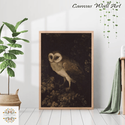 vintage night owl bird painting dark academia decor animal canvas print poster framed moody art antique farmhouse whimsi
