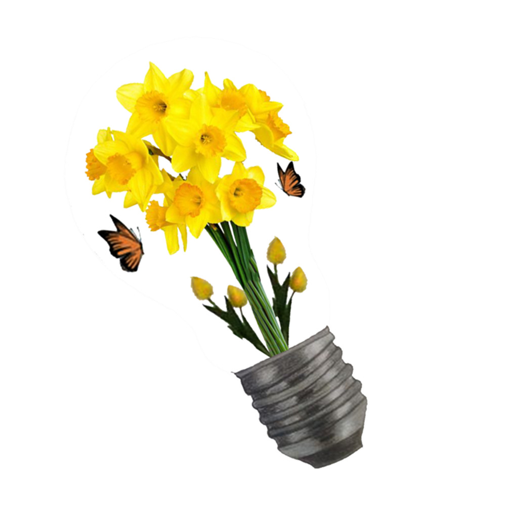 Light Bulb With Yellow Flowers And ButterfliesFunny Gardener Gift For Nature And Yellow Flowers Lov.png