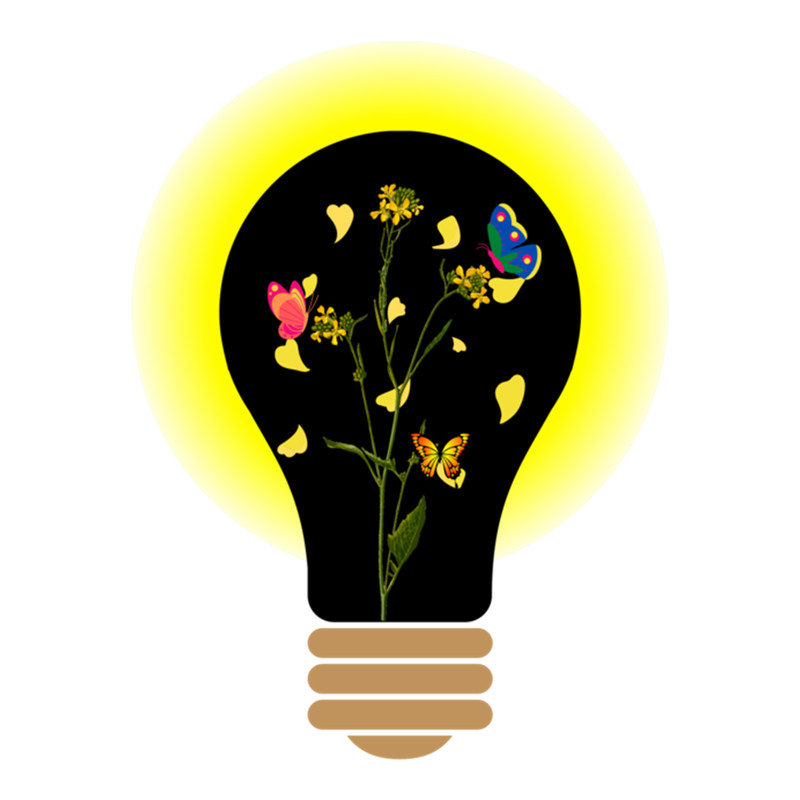Light Bulb With Yellow Flowers, Shining Together .png