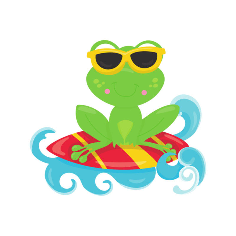 Cute Frog, Green Frog, Little Frog, Surfing Board .png