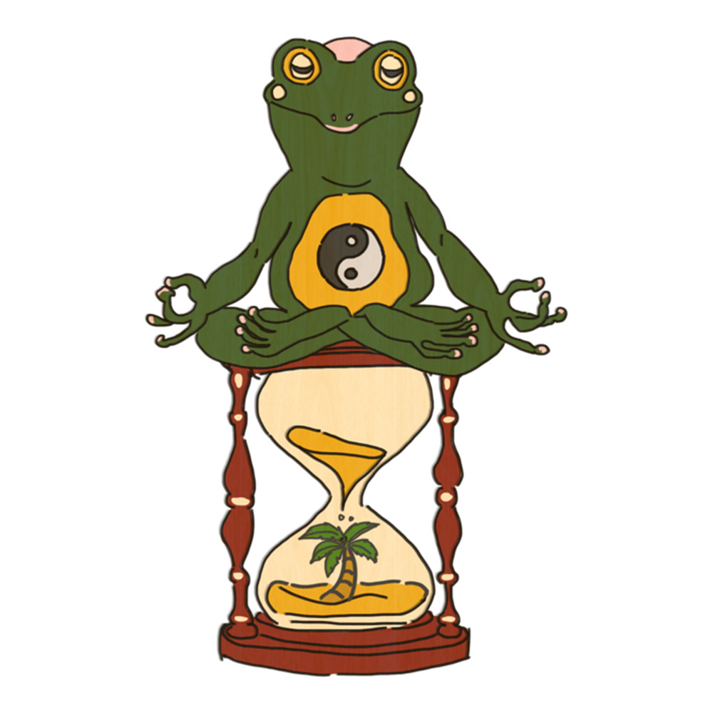 Frog at the beach inside a sandclock retro funny .png
