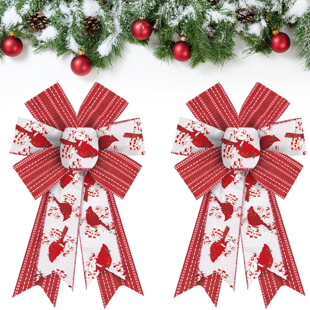 Shining White Red Burlap Bows Christmas Bows For Wreath Bow For Front Door Decor Floral Cardinals C 0