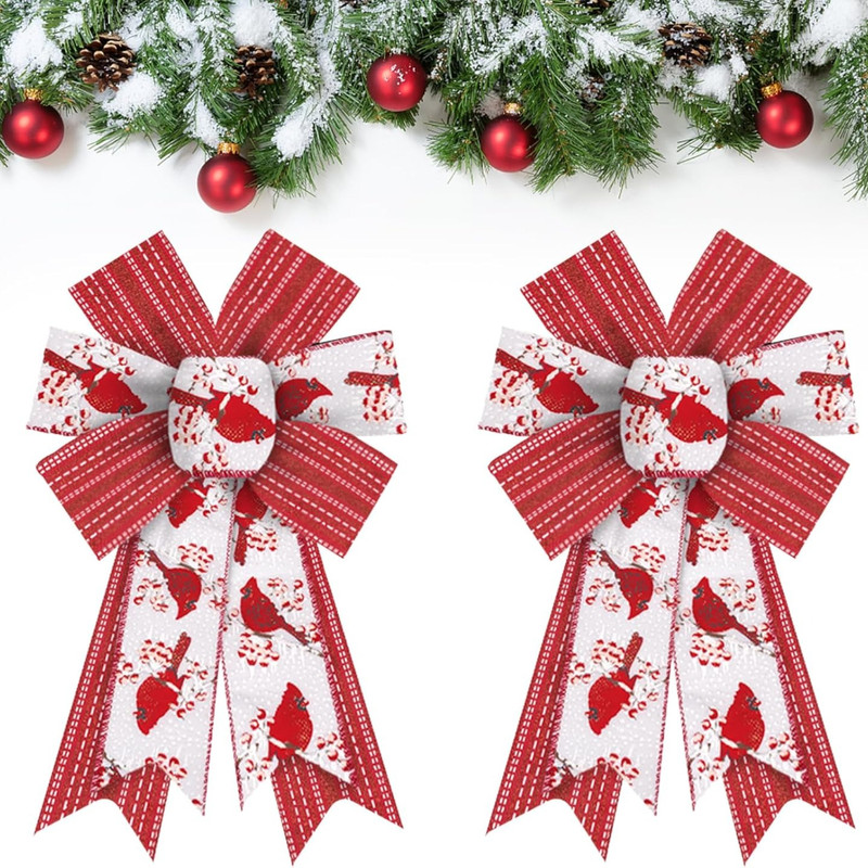 Shining White Red Burlap Bows Christmas Bows For Wreath Bow For Front Door Decor Floral Cardinals C 0