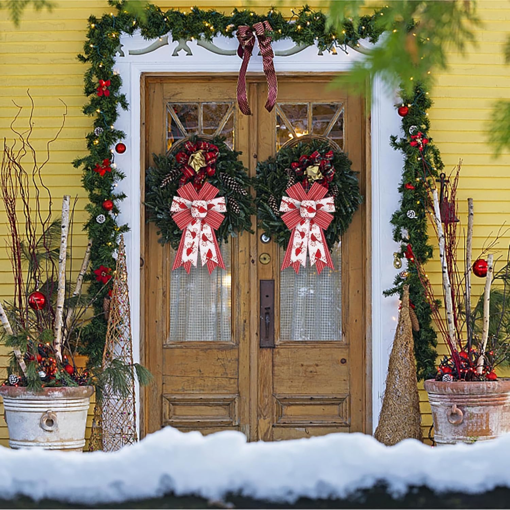 Shining White Red Burlap Bows Christmas Bows For Wreath Bow For Front Door Decor Floral Cardinals C 1
