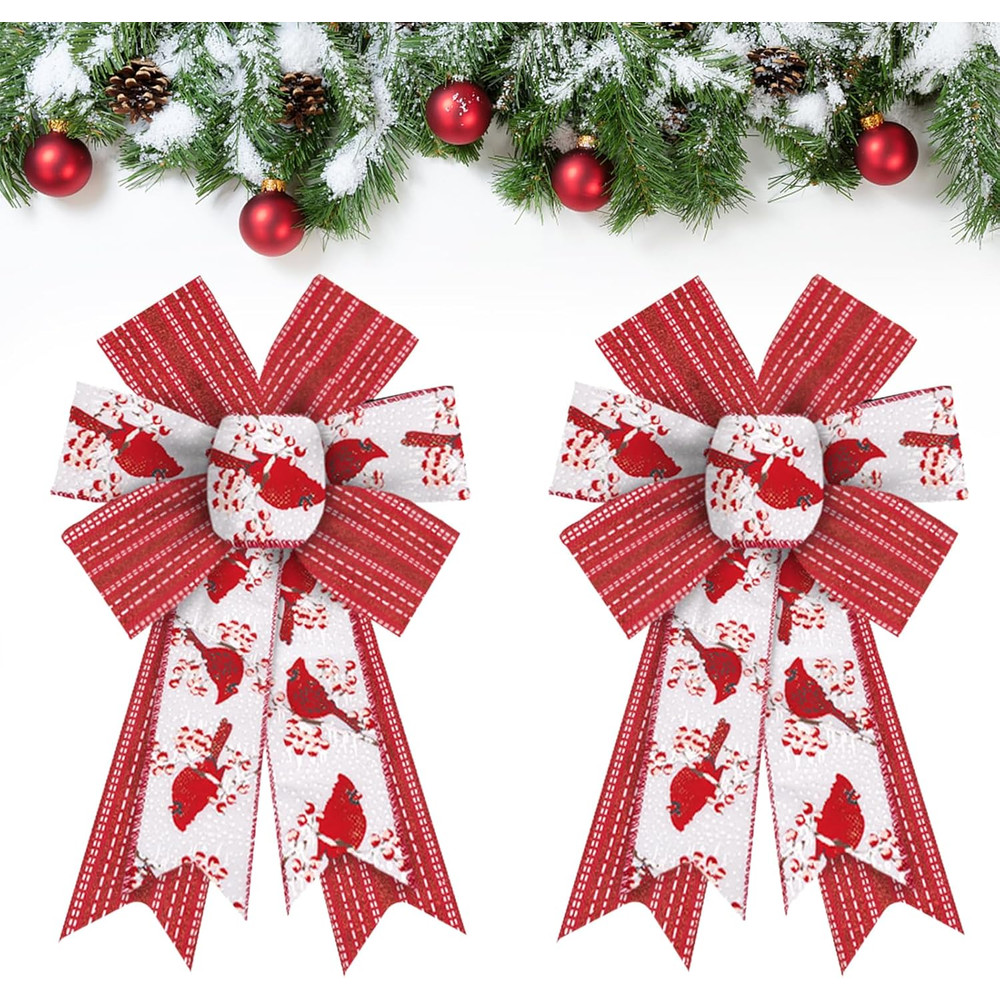 Shining White Red Burlap Bows Christmas Bows For Wreath Bow For Front Door Decor Floral Cardinals C 5