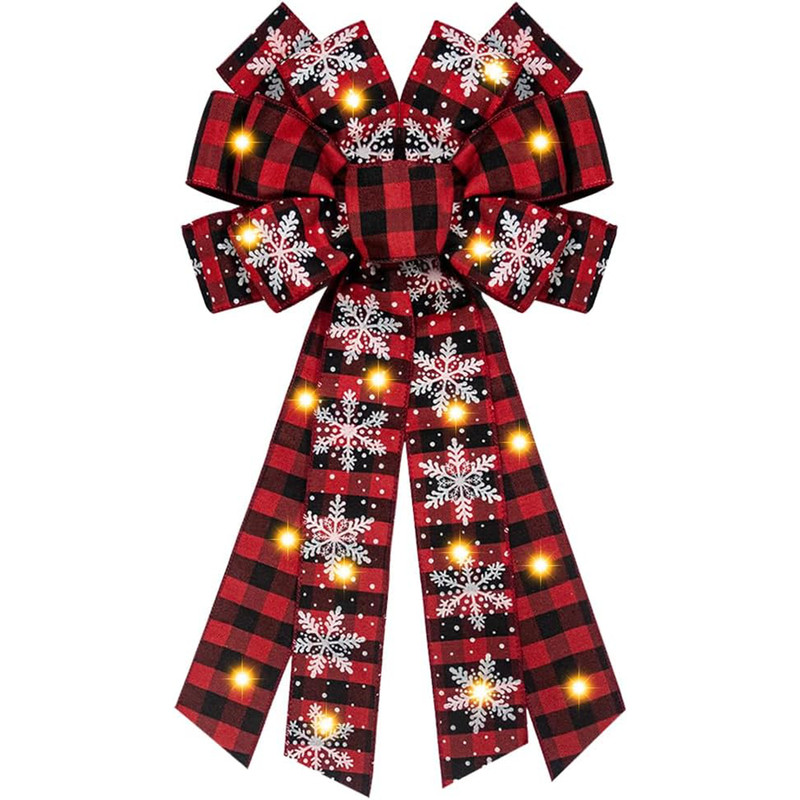 Red Black Buffalo Plaid Bow, Large Christmas Bow for Wreath, Christmas Party Decor Supplies, Tree Topper Bows