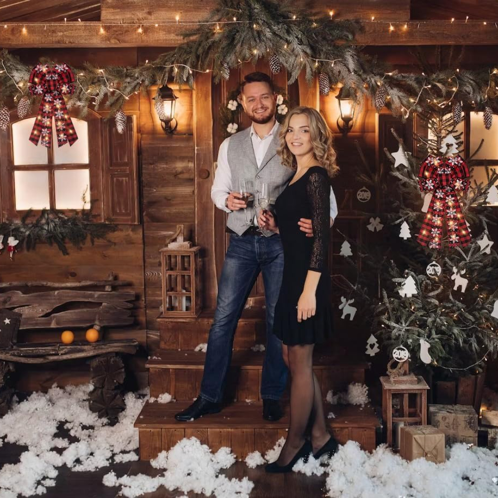 Red Black Buffalo Plaid Bow, Large Christmas Bow for Wreath, Christmas Party Decor Supplies, Tree Topper Bows