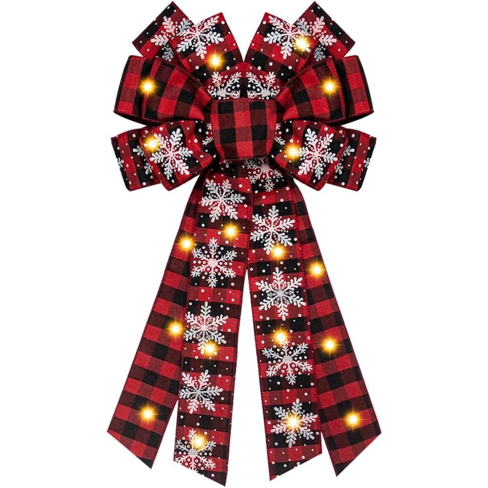 Red Black Buffalo Plaid Bow, Large Christmas Bow for Wreath, Christmas Party Decor Supplies, Tree Topper Bows