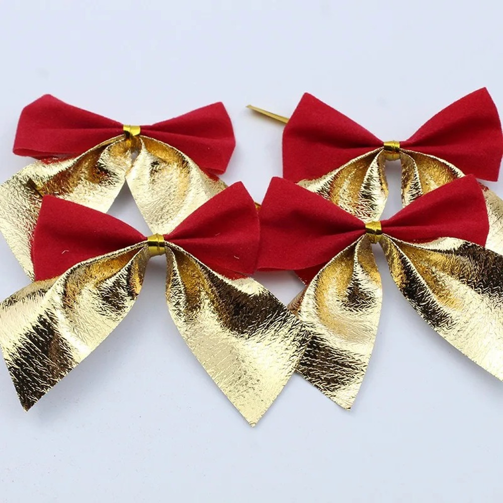 Red Gold Mini Christmas Bow, Xmas Tree Bowknot for Home Decoration, Wedding Decor Navidad, DIY Gift for New Year Party