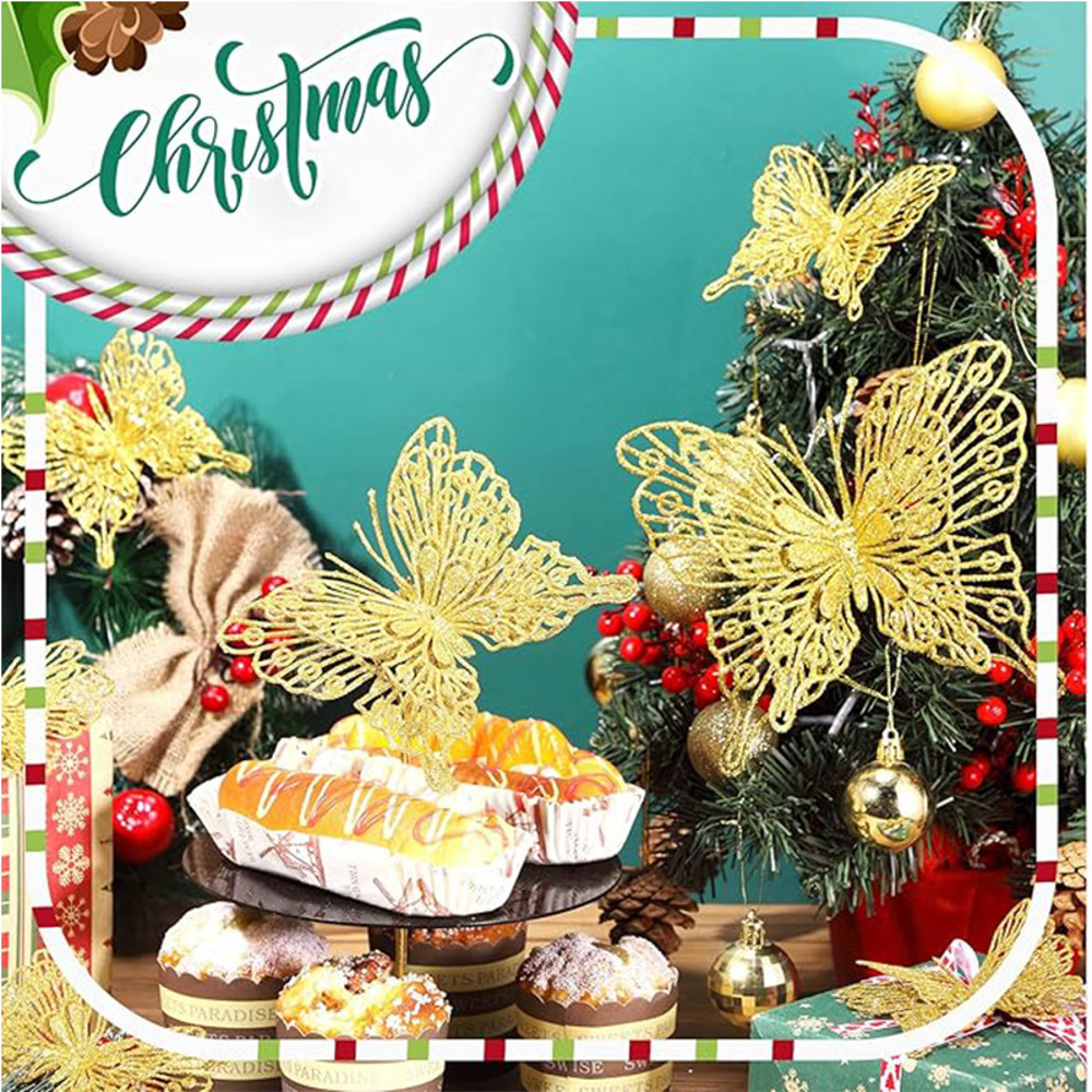 Glitter Hollow Butterfly Decor Christmas Tree Butterfly Tree Hanging Decor Home New Year Navidad De 1