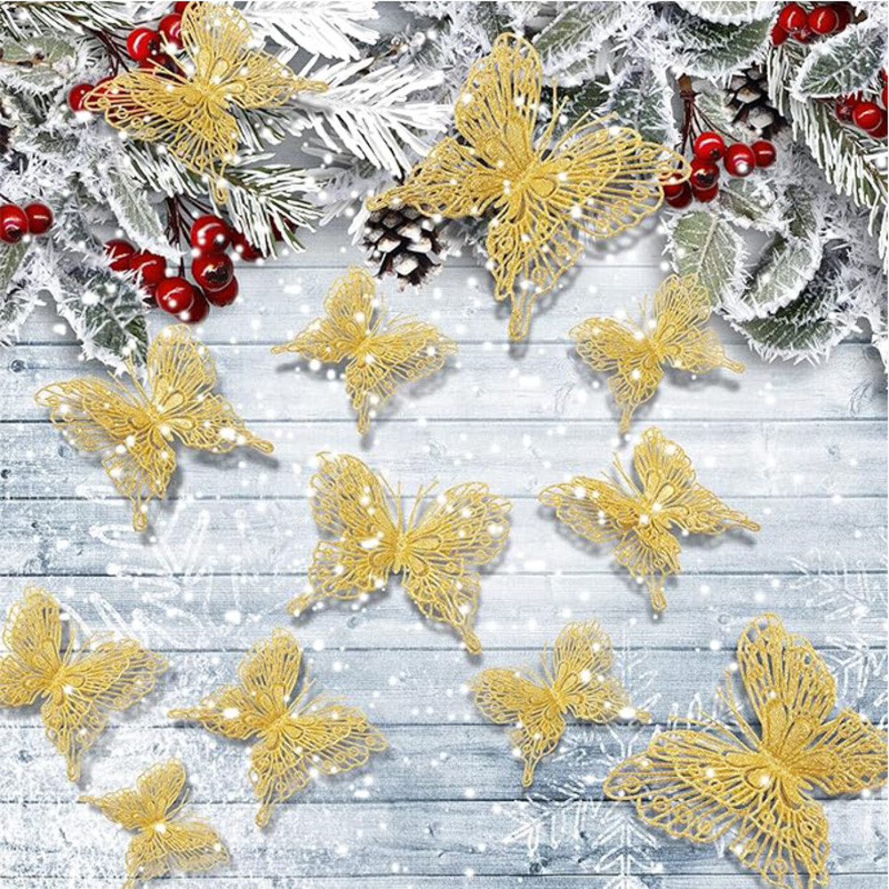 Glitter Hollow Butterfly Decor Christmas Tree Butterfly Tree Hanging Decor Home New Year Navidad De 2