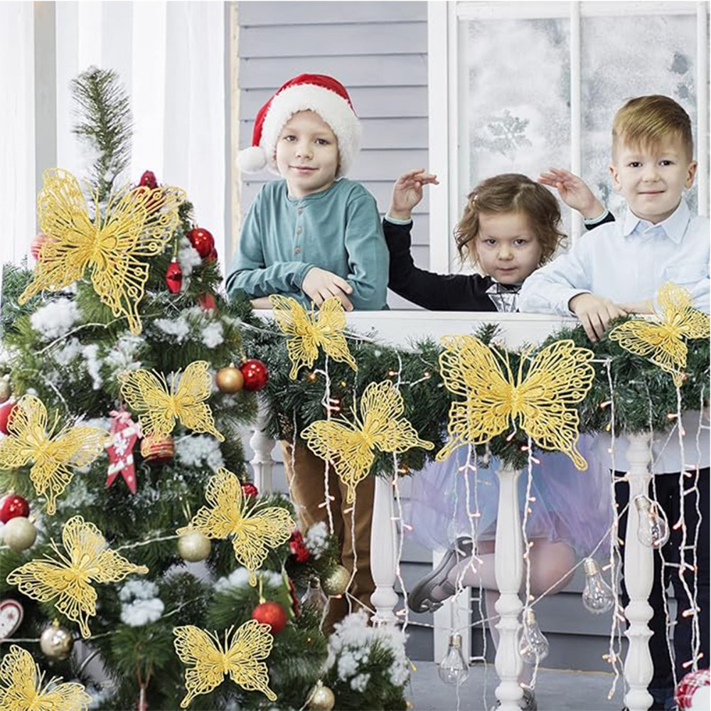 Glitter Hollow Butterfly Decor Christmas Tree Butterfly Tree Hanging Decor Home New Year Navidad De 4