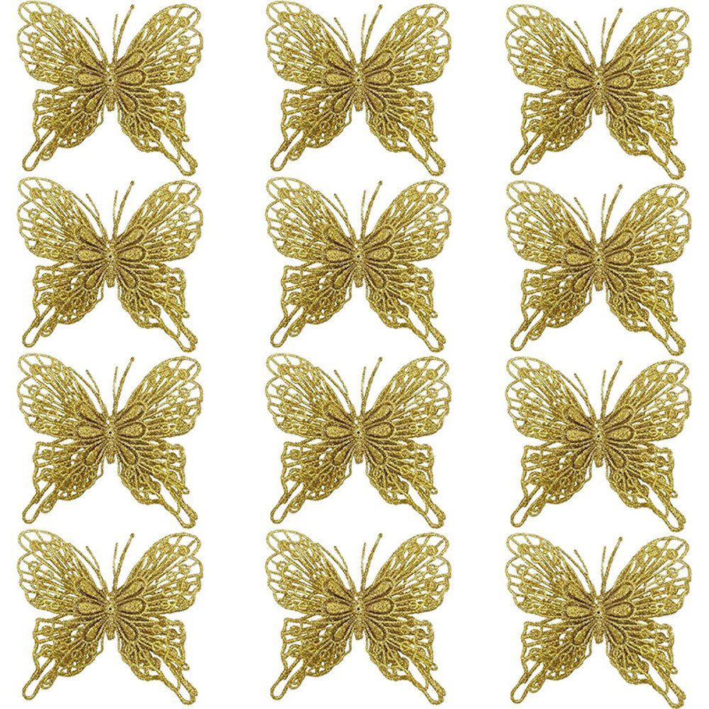 Glitter Hollow Butterfly Decor Christmas Tree Butterfly Tree Hanging Decor Home New Year Navidad De 5