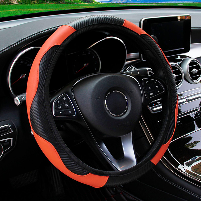 Carbon Fiber PU Leather Steering Wheel Cover Without Inner Ring Car Accessories Premium Automotive 6