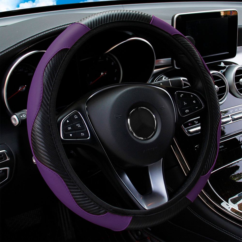 Carbon Fiber PU Leather Steering Wheel Cover Without Inner Ring Car Accessories Premium Automotive 12